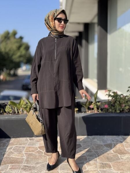 Almarwah Geometrik Dikişli Tunik Pantolon Takım 202882