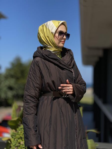 MİSSWHENCE Fermuarlı Uzun Pardesü 34525 KAHVERENGİ - 44