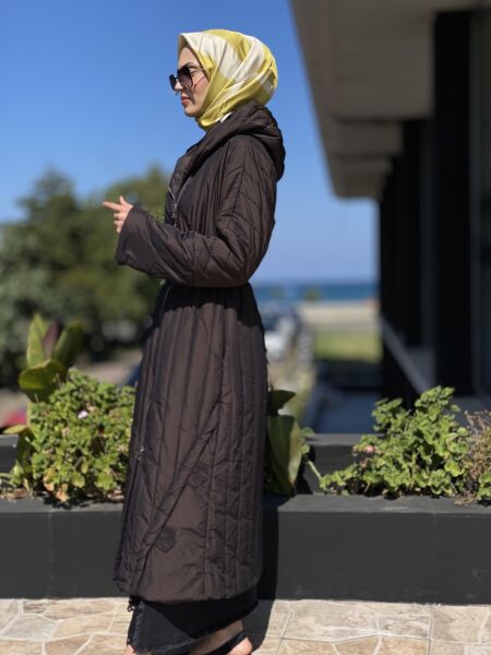 MİSSWHENCE Fermuarlı Uzun Pardesü 34525 KAHVERENGİ - 44