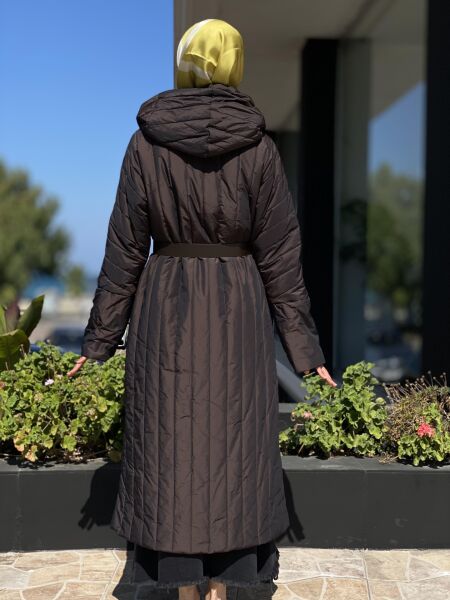 MİSSWHENCE Fermuarlı Uzun Pardesü 34525 KAHVERENGİ - 44