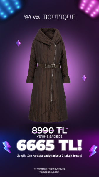 MİSSWHENCE Fermuarlı Uzun Pardesü 34525 KAHVERENGİ - 44