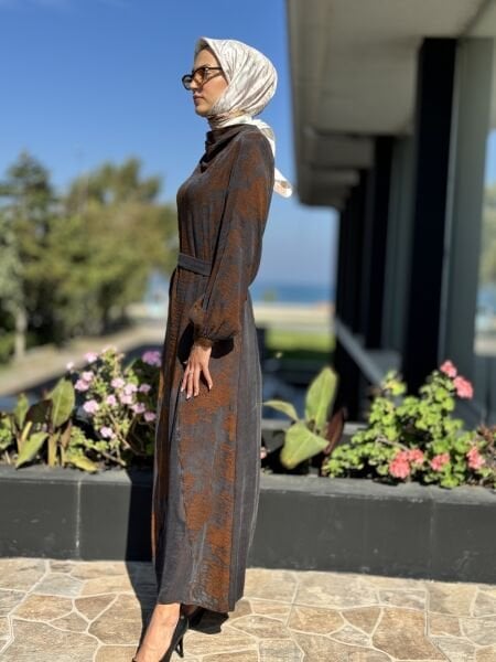Almarwah Desenli Cupra İpek Elbise 303773