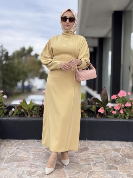 Vuu Önü Nervürlü Yarasa Kol Elbise