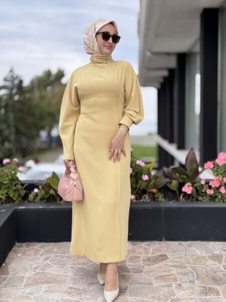 Vuu Önü Nervürlü Yarasa Kol Elbise