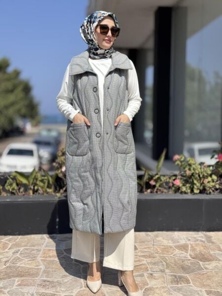 Almarwah Kazayağı Desenli Çıtçıtlı Kapitone Yelek 404986