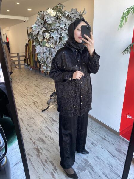 Ghisa Kırışık Saten Gömlek Pantolon Takım 4843