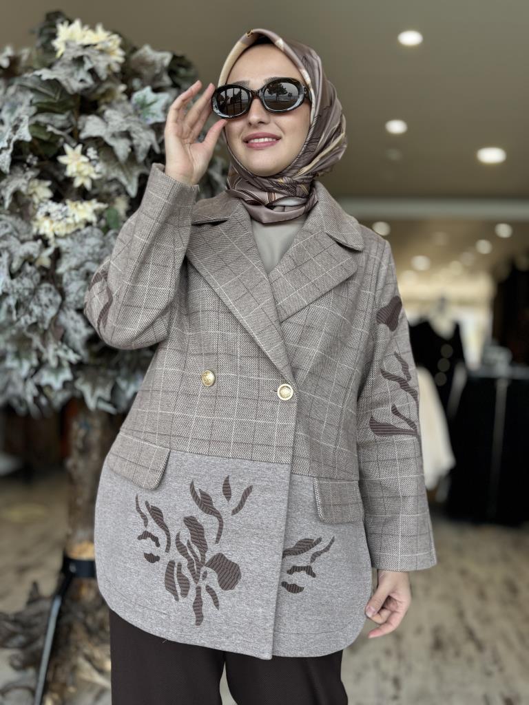 Ghisa Nakış Detaylı Ekose Yün Ceket/Pantolon Takım 3911