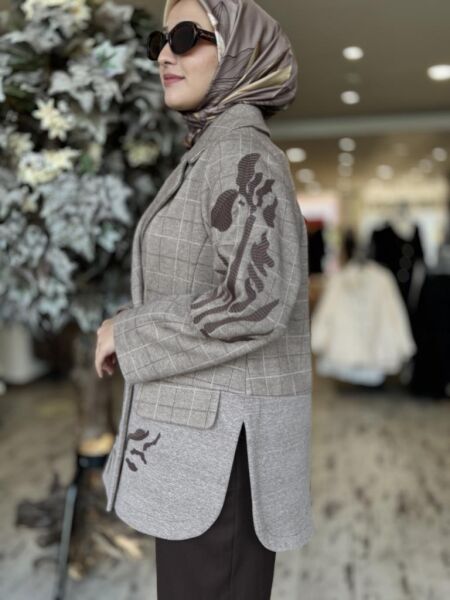 Ghisa Nakış Detaylı Ekose Yün Ceket/Pantolon Takım 3911