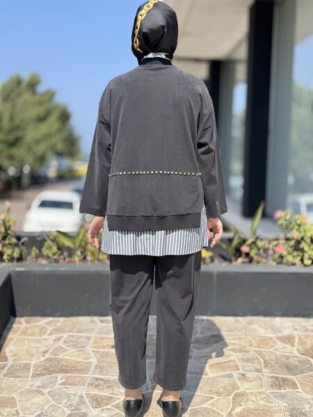 Ghisa Zımba ve Çizgili Poplin Detaylı Kap Pantolon Takım 4066