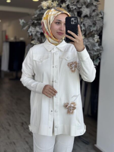 Qupra Çiçek Nakış İşlemeli Denim Ceket Pantolon Takım WAB82080