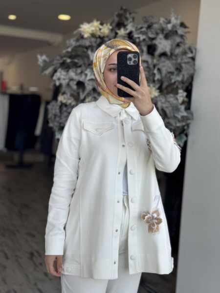 Qupra Çiçek Nakış İşlemeli Denim Ceket Pantolon Takım WAB82080