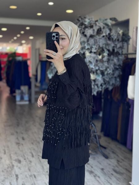 Qupra Saçak Detaylı Tencel Tunik Pantolon Takım WAB82126