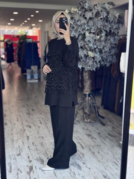 Qupra Saçak Detaylı Tencel Tunik Pantolon Takım WAB82126