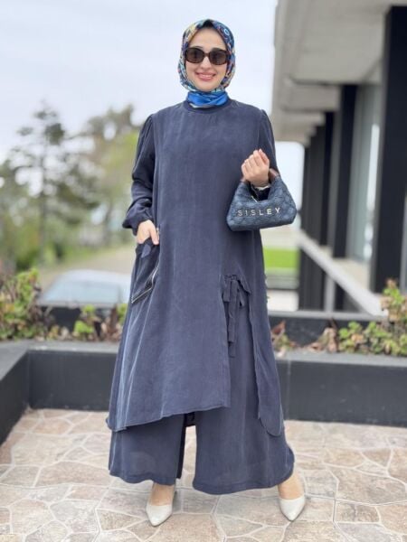 Misswhence Cep Ve Yırtmaç Detaylı Tam Boy Tunik Pantolon Takım 37023