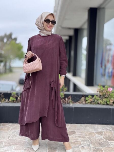 Misswhence Cep Ve Yırtmaç Detaylı Tam Boy Tunik Pantolon Takım 37023