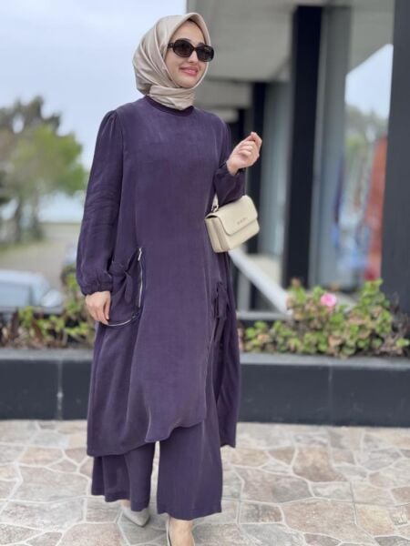 Misswhence Cep Ve Yırtmaç Detaylı Tam Boy Tunik Pantolon Takım 37023