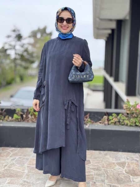 Misswhence Cep Ve Yırtmaç Detaylı Tam Boy Tunik Pantolon Takım 37023