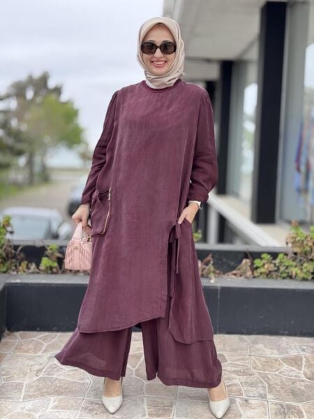 Misswhence Cep Ve Yırtmaç Detaylı Tam Boy Tunik Pantolon Takım 37023