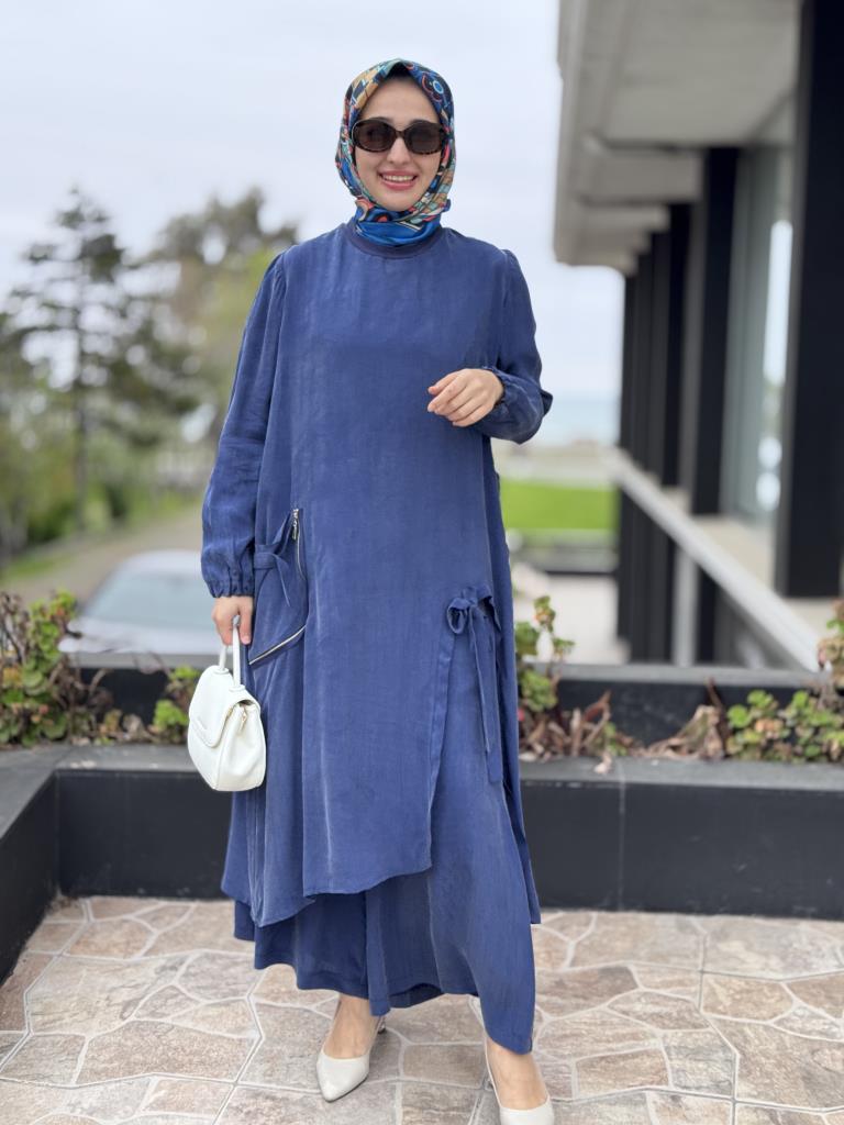 Misswhence Cep Ve Yırtmaç Detaylı Tam Boy Tunik Pantolon Takım 37023