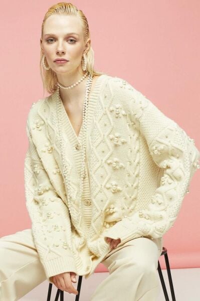 Yeşim Özcan İncili Triko Hırka 124K16001 SİYAH - 2