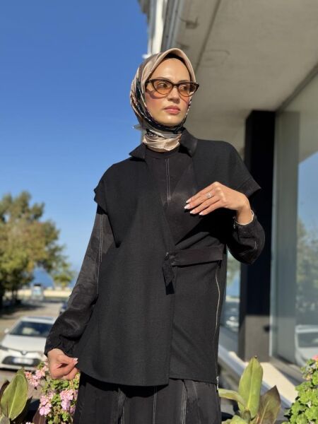 Misswhence Keçe Yelekli Cupra İpek Elbise 36819