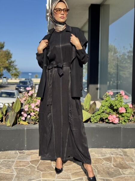 Misswhence Keçe Yelekli Cupra İpek Elbise 36819