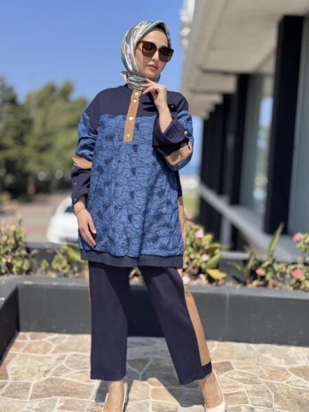 Ghisa Parça Kumaş Detaylı Tunik Pantolon Takım 4025