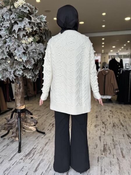 Yeşim Özcan İncili Triko Hırka 124K16001 EKRU - 2