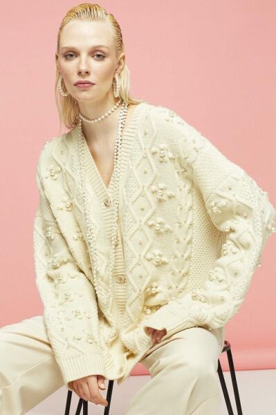 Yeşim Özcan İncili Triko Hırka 124K16001 EKRU - 3