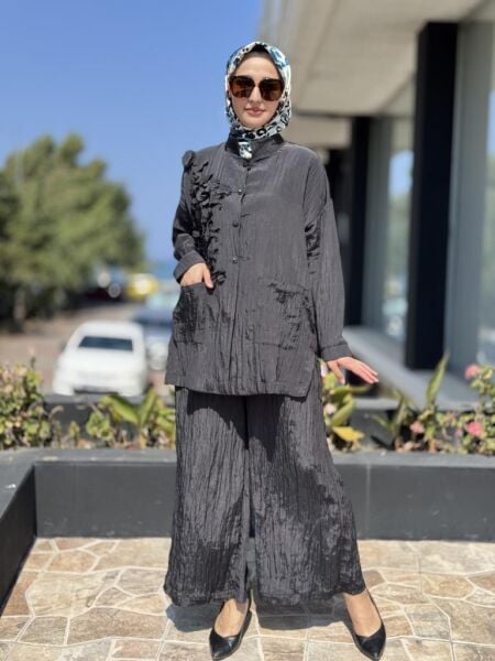 Ghisa Gögüs Detaylı Kraş Ceket  Pantolon Takım 4064