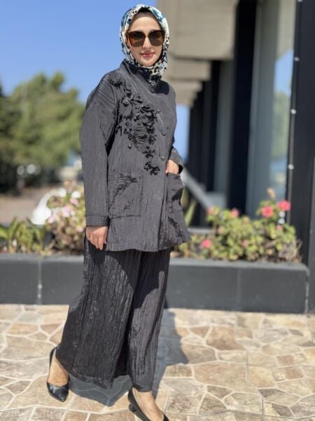 Ghisa Gögüs Detaylı Kraş Ceket  Pantolon Takım 4064