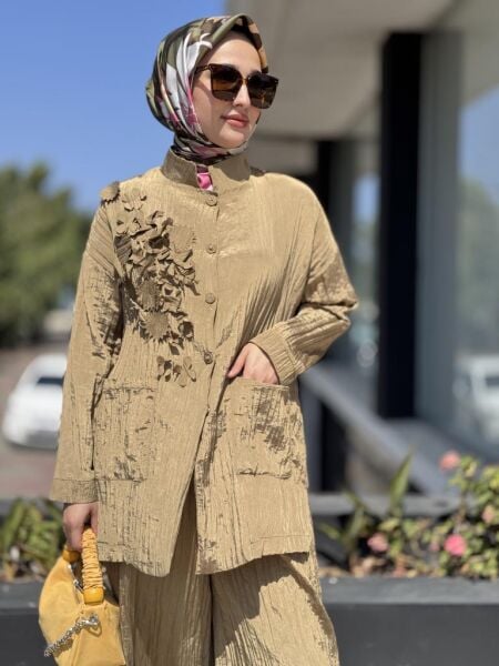 Ghisa Gögüs Detaylı Kraş Ceket  Pantolon Takım 4064