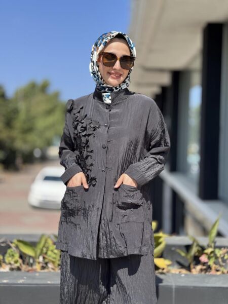 Ghisa Gögüs Detaylı Kraş Ceket  Pantolon Takım 4064