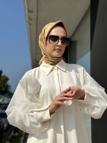 Qupra Kolları Organze Detaylı Şık Gömlek Pantolon Takım QAY62099