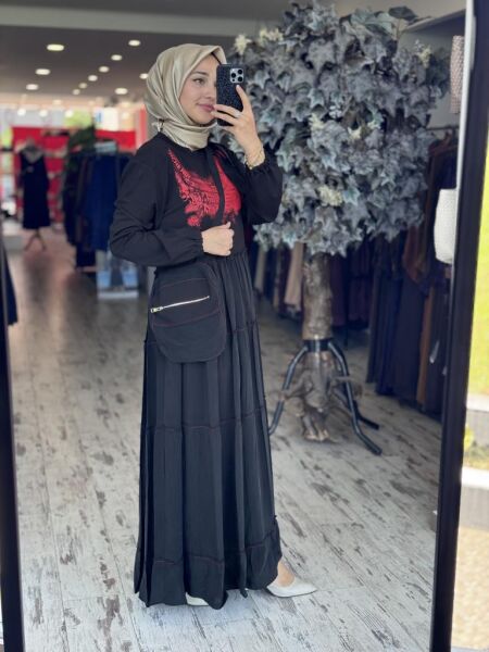 Misswhence Çanta Aksesuarlı Baskılı Modal İpek Elbise 37834
