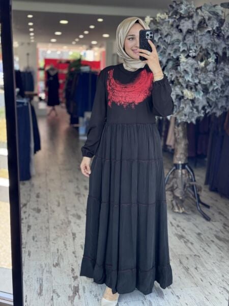 Misswhence Çanta Aksesuarlı Baskılı Modal İpek Elbise 37834 KAHVE - 38