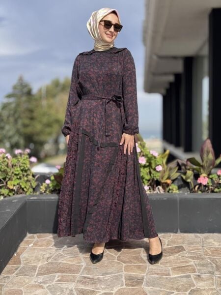 Misswhence Çiçek Desenli Cupra İpek Elbise 38829