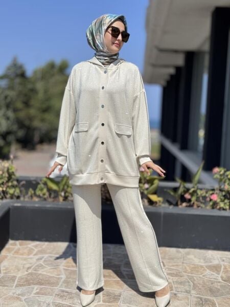 Ghisa Taş Detaylı Kap Pantolon Takım 2451