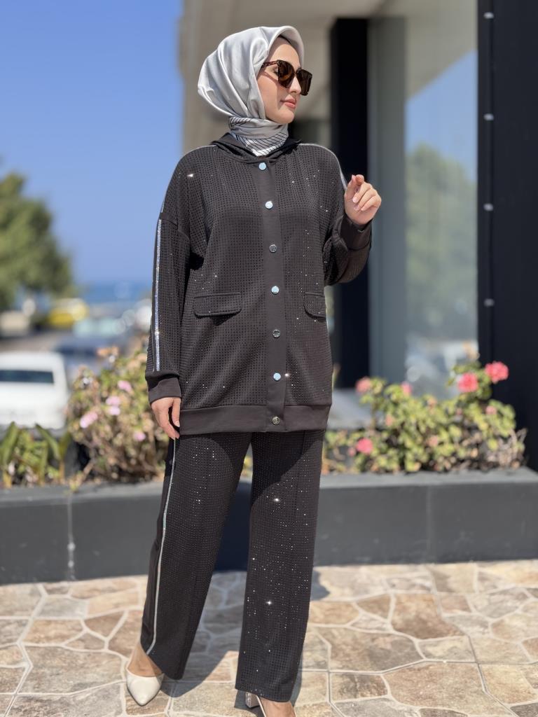 Ghisa Taş Detaylı Kap Pantolon Takım 2451