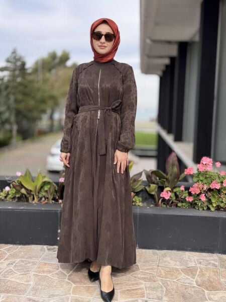 Misswhence Fermuar Detaylı Jakarlı Cupra İpek Elbise 38835