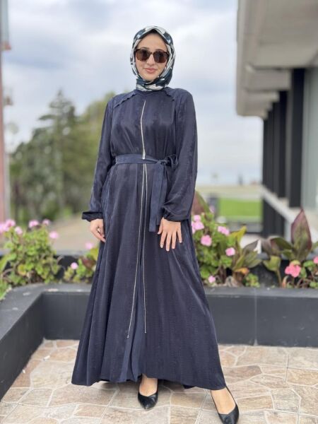 Misswhence Fermuar Detaylı Jakarlı Cupra İpek Elbise 38835