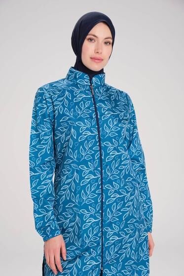 Haşema Yaprak Desenli Mint Yeşili 3 Parça Tesettür Mayo Takımı NHR2260