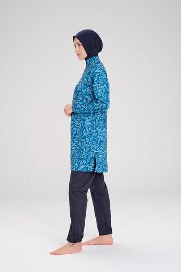 Haşema Yaprak Desenli Mint Yeşili 3 Parça Tesettür Mayo Takımı NHR2260
