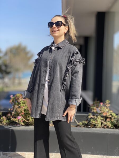 Ghisa Yakası Fırfır Detaylı Ceket / Gömlek G3744