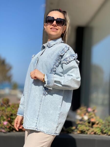 Ghisa Yakası Fırfır Detaylı Ceket / Gömlek G3744