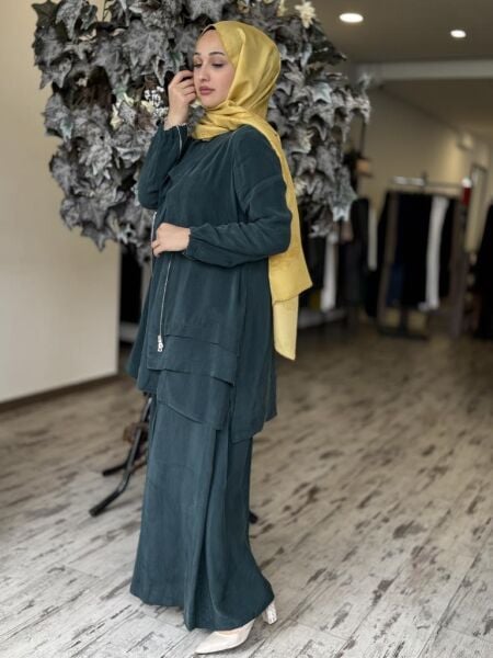 Misswhence 3 lü Cupra İpek Ceket Tunik Pantolon Takım 37205