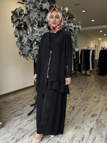 Misswhence 3 lü Cupra İpek Ceket Tunik Pantolon Takım 37205