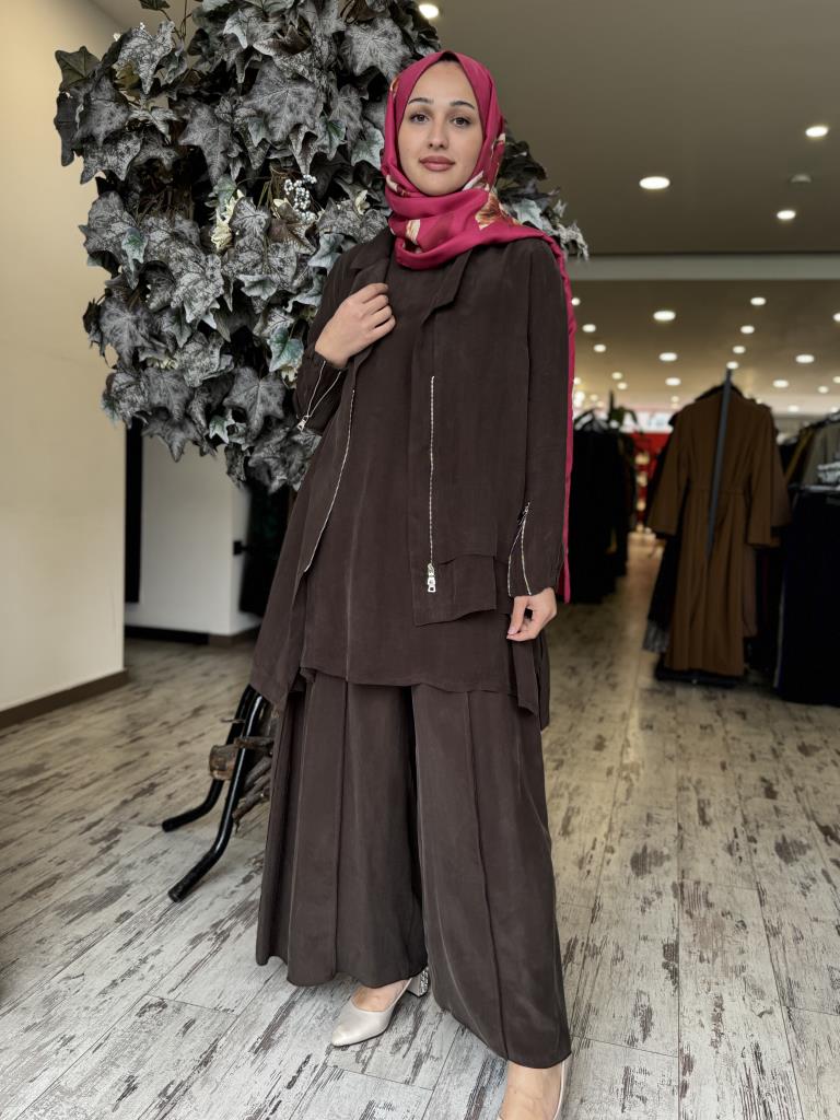 Misswhence 3 lü Cupra İpek Ceket Tunik Pantolon Takım 37205