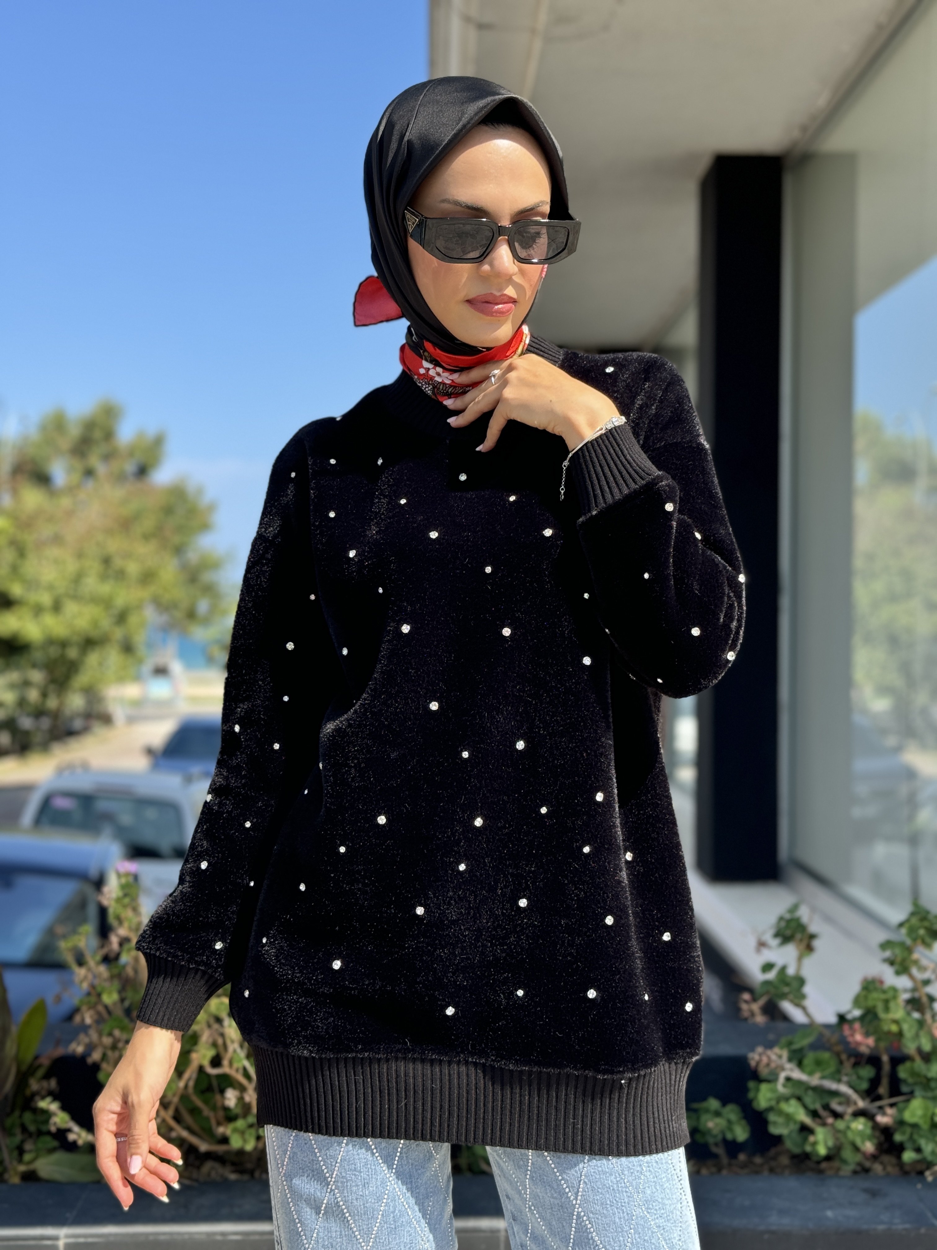 Tığ Triko Kristal Serpme Taşlı Tunik TNK21565