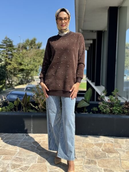 Tığ Triko Kristal Serpme Taşlı Tunik TNK21565